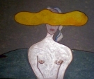 Donna con nuvola passeggera, pastelli a olio su carta, cm 100x70